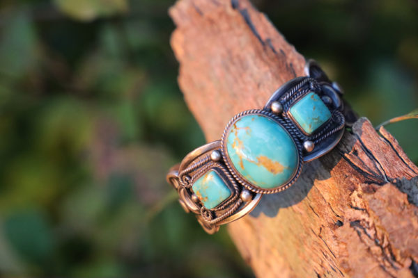 Bracelet Navajo, argent massif et turquoise - Image 2