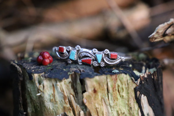 Bracelet Zuni en argent, turquoise et corail