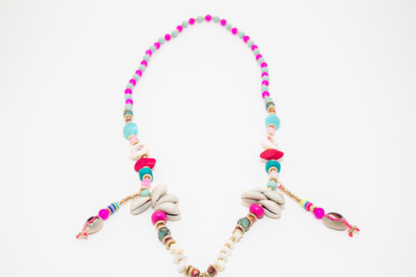 Collier sautoir bohème pompon fushia - Image 6