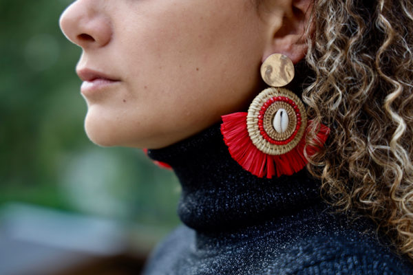 Boucles d'oreilles type papier crépon rouges