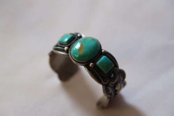 Bracelet Navajo, argent massif et turquoise - Image 4