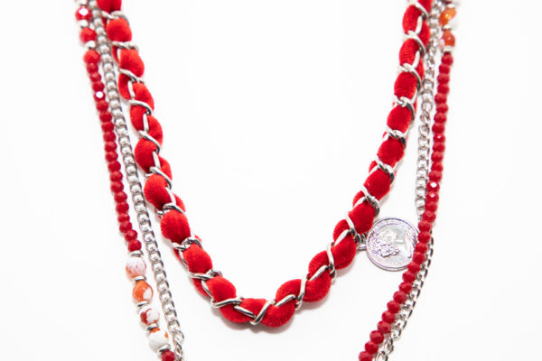 Collier sautoir rouge et argent - Image 4