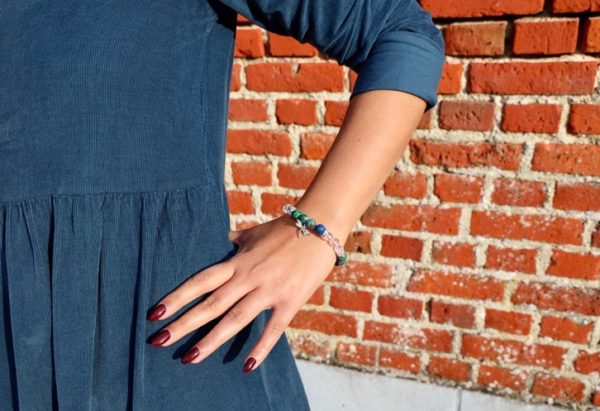Bracelet Chrysocolle et Cristal, charm libellule - Image 2