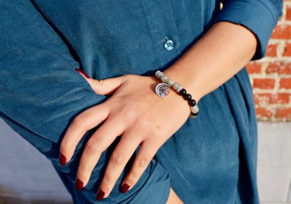 Bracelet Labradorite et Tourmaline, charm loup - Image 2