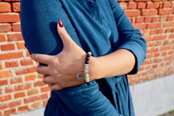 Bracelet Labradorite et Tourmaline, charm loup