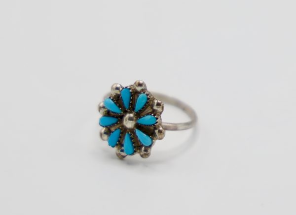 Bague en argent en forme de fleur, 8 Turquoises - Image 3