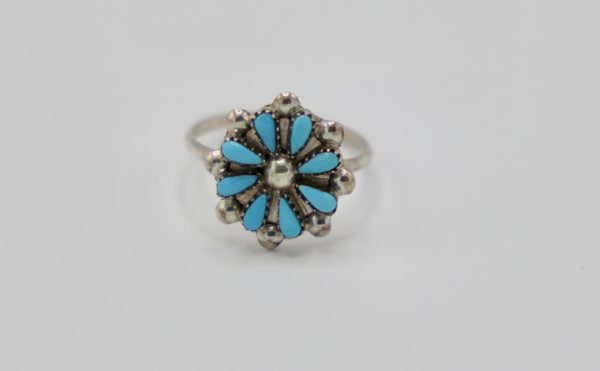 Bague en argent en forme de fleur, 8 Turquoises - Image 2