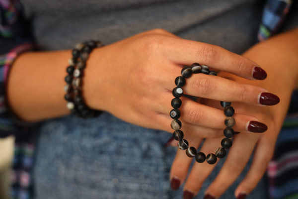 Bracelet Agate noire rubanée